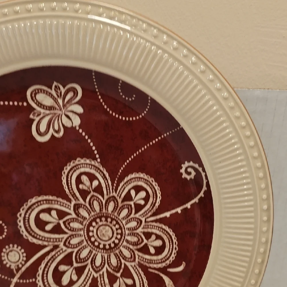 Pair of Pier 1 Maribeth Floral Red and Cream Dinner Plates